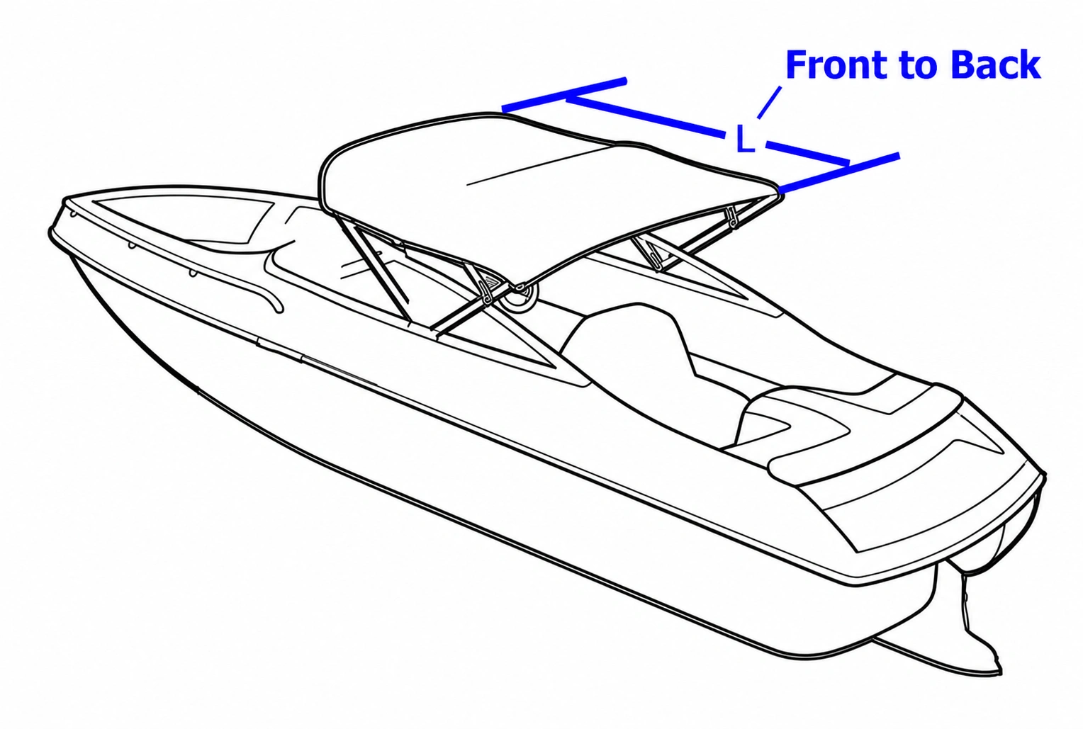 Diagram showing how to measure Bimini Top length from front to back
