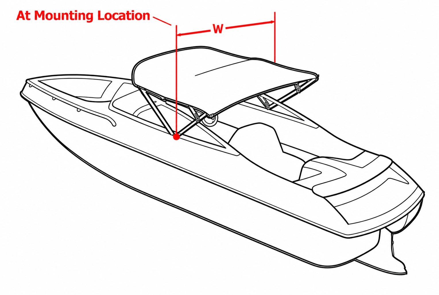 Diagram showing how to measure between Bimini Top mounting points