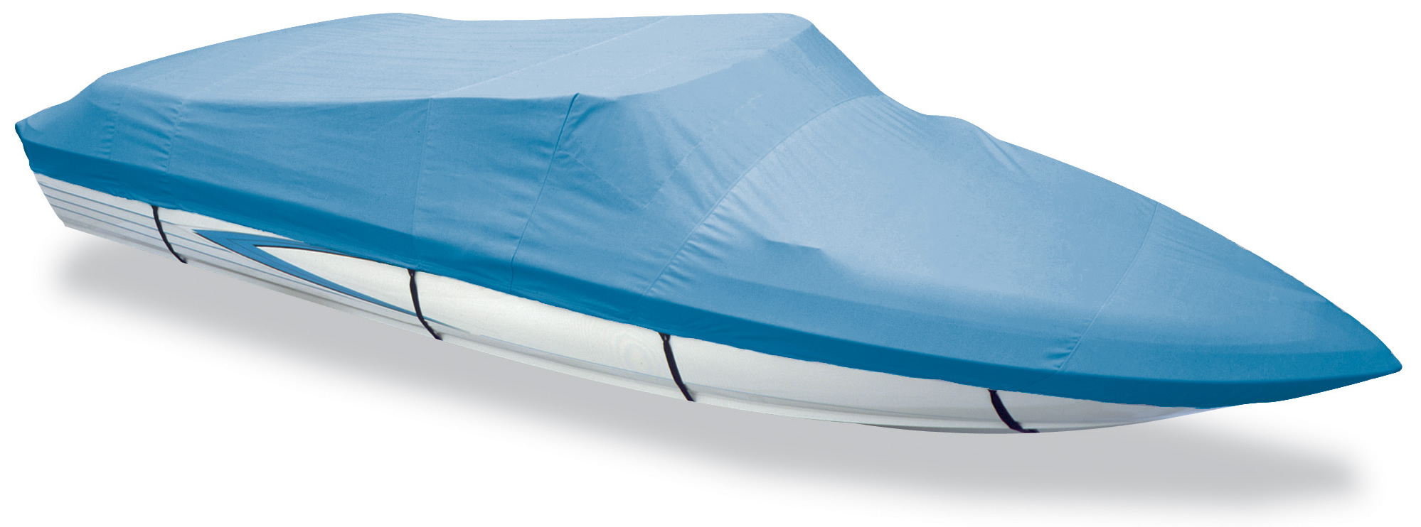 Blue fitted cover protecting a boat