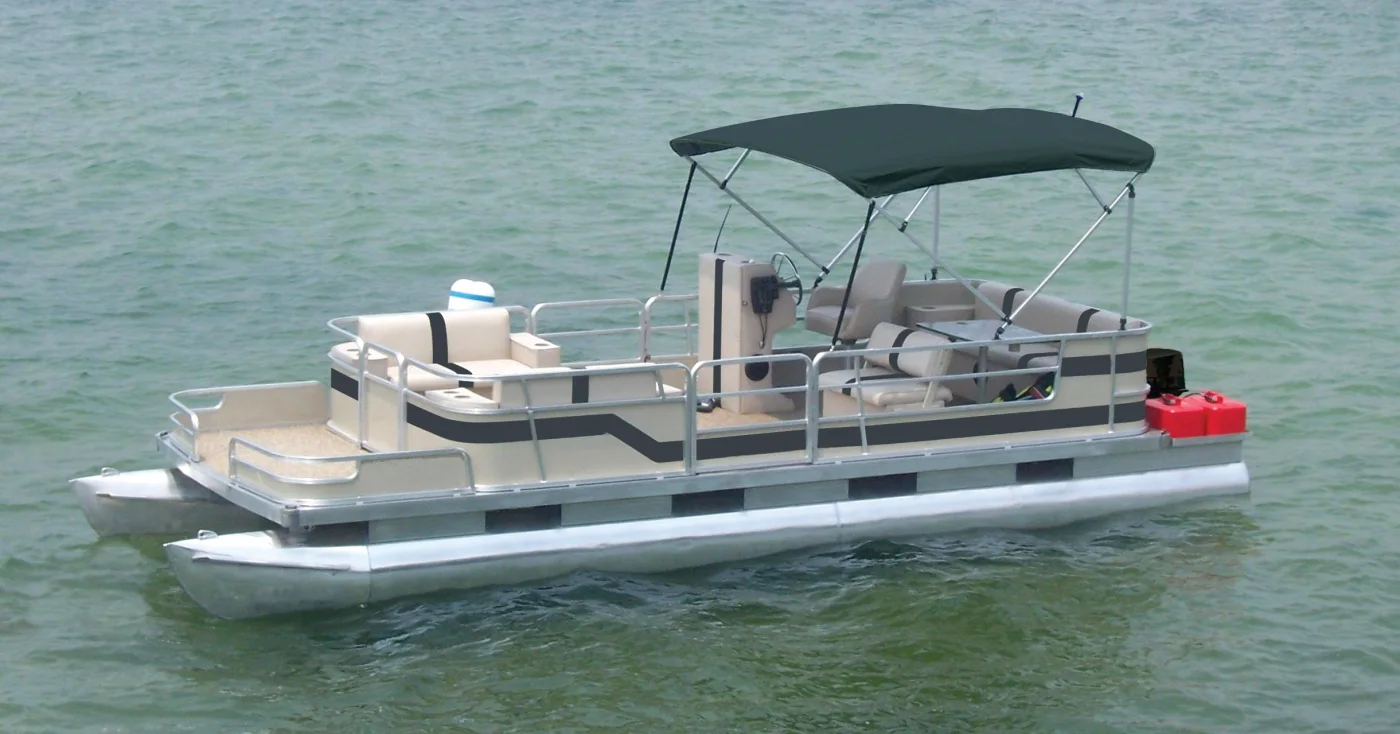 Forest green 1 inch square tube frame pontoon bimini top with light cutout