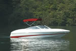 3 Bow Jockey Red Sunbrella Bimini Top - Stopped and Drifting