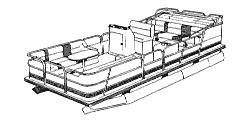 pontoon with bimini top and rails that fully enclose the deck