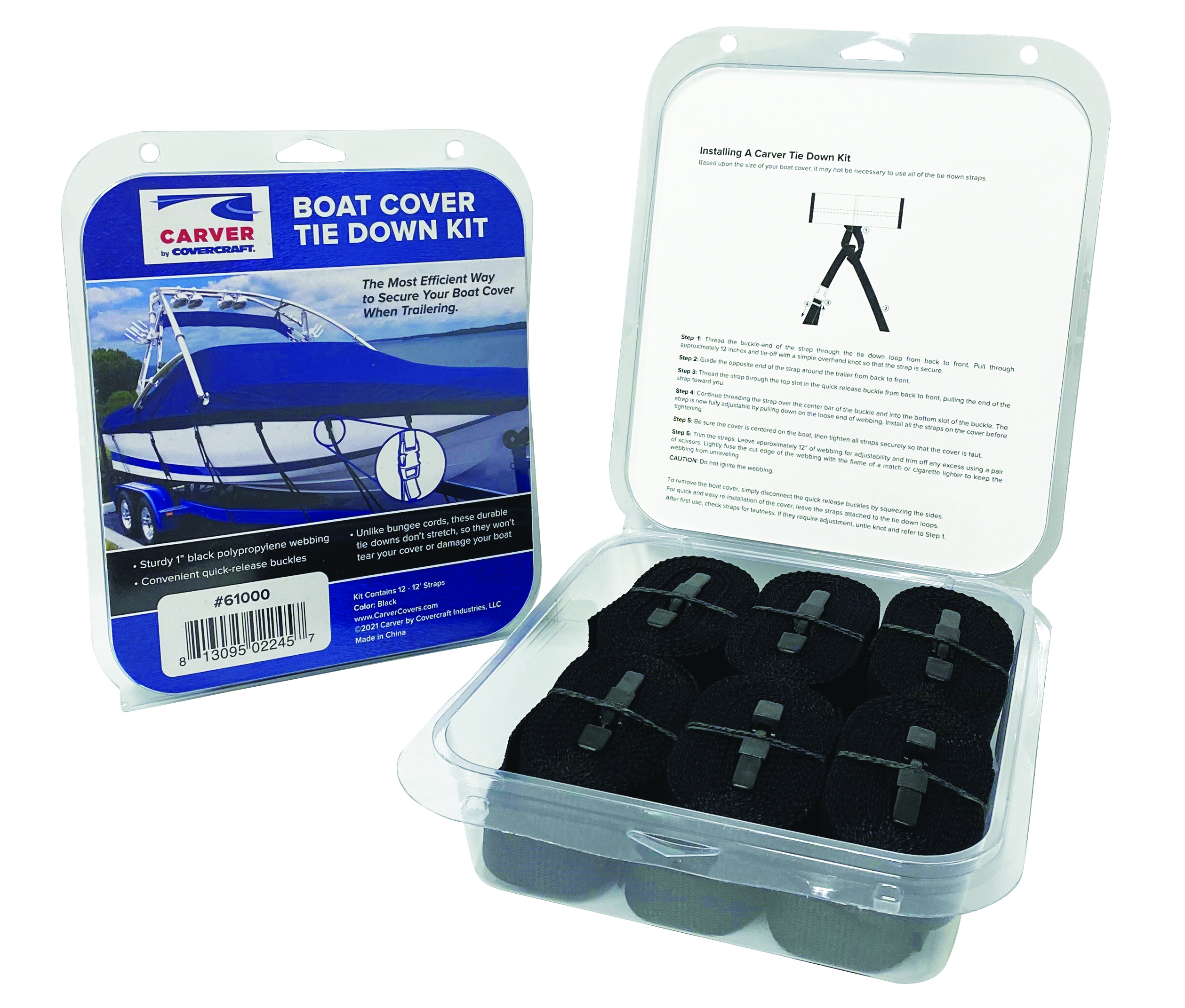 Boat cover tie-down kit with straps and buckles