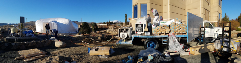 White Construction Dome - Panoramic view of work site with dome.