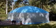 Blue pool dome - Exterior, shorter side.