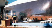 Blue pool dome - Looking in at children from the exterior