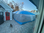 Blue and white striped pool dome - Exterior view