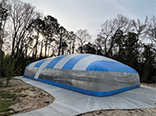 Blue pool dome - Exterior, shorter side.