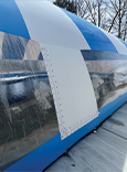 Blue pool dome - Exterior, longer side.