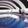 Large commercial dome with black and white striped roof