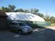 The fully inflated pool dome viewed from the parking lot