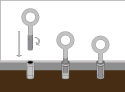Diagram showing a water-ballast anchor insert tied to an eyebolt and concrete anchor