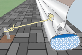 Water-ballast anchor insert connected to a stake