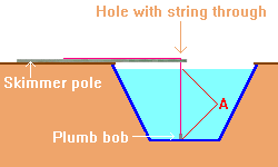 Using a pool pole and plumb bob to measure pool depth