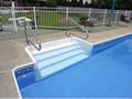 Pool step with liner cut out