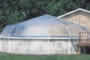 Clear vinyl dome on round above ground swimming pool