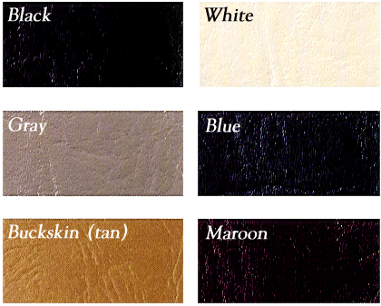 Tonneau fabric colors: black, white, gray, blue, buckskin, and maroon.